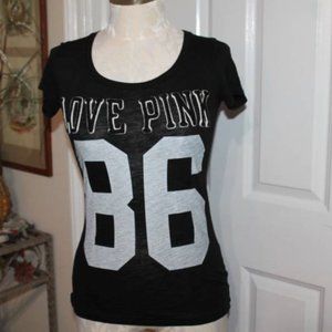Victoria Secret Black v-neck tee, letterman style